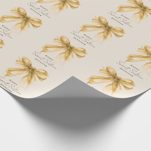 Elegant Gold Bow Coquette Script Sweet 16 Party Geschenkpapier (Ecke)