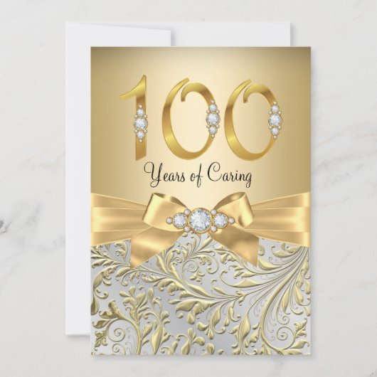Elegant Gold Bow Diamond 100 Jahre Einladung (Vorderseite)