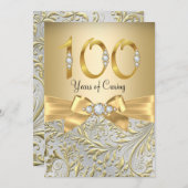 Elegant Gold Bow Diamond 100 Jahre Einladung (Vorne/Hinten)