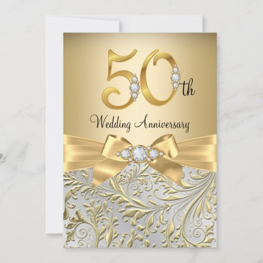 Elegant Gold Bow Diamond 50 Jahre Einladung (Vorderseite)