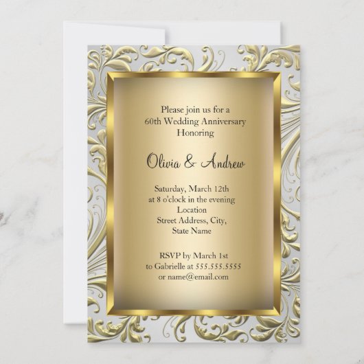 Elegant Gold Bow Diamond 60 Jahre Einladung (Rückseite)