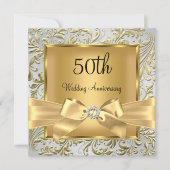 Elegant Gold Bow Floral Swirl 50 Jahre Jubiläum sq Einladung (Vorderseite)