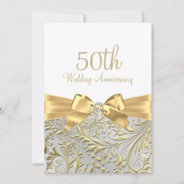 Elegant Gold Bow Leaf White 50 Jahre Jubiläum Einladung