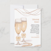 Elegant Gold Bow Pearls and Prosecco Bridal Shower Dankeskarte (Vorderseite)