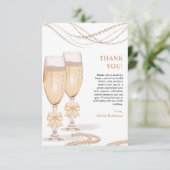 Elegant Gold Bow Pearls and Prosecco Bridal Shower Dankeskarte (Stehend Vorderseite)