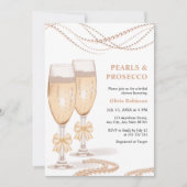 Elegant Gold Bow Pearls and Prosecco Bridal Shower Einladung (Vorderseite)