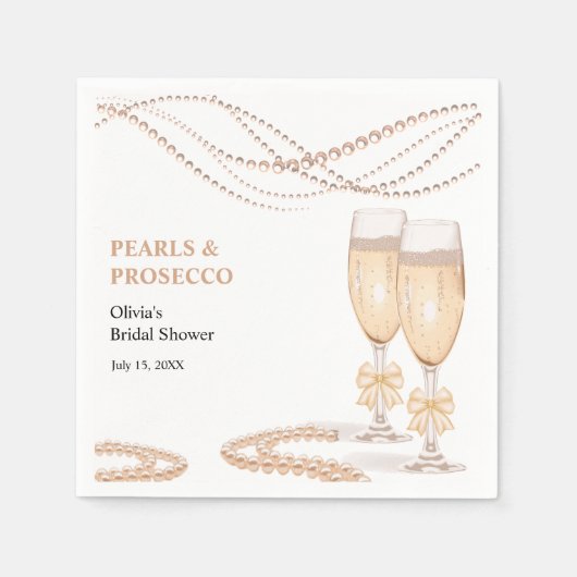 Elegant Gold Bow Pearls and Prosecco Bridal Shower Serviette (Vorderseite)