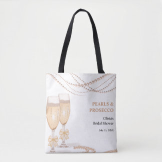Elegant Gold Bow Pearls and Prosecco Bridal Shower Tasche