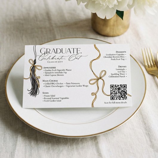 Elegant Gold Bow & Tassel Graduation Party Menu Flyer