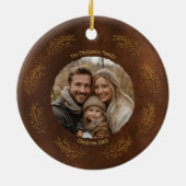 Elegant Gold Branches Family Photo Christmas Brown Keramik Ornament (Hinten)