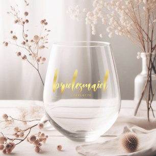 Elegant Gold Bridesmaid Calligraphy Gift Weinglas Ohne Stiel