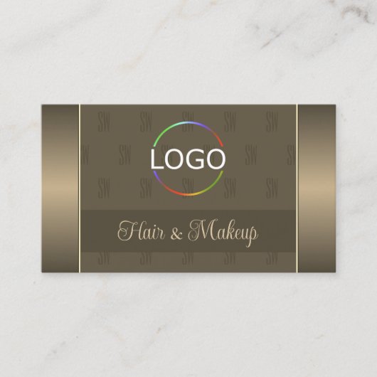 Elegant Gold Brown Stilvoll mit Logo und Foto Visitenkarte (Vorderseite)