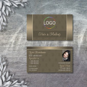 Elegant Gold Brown Stilvoll mit Logo und Foto Visitenkarte