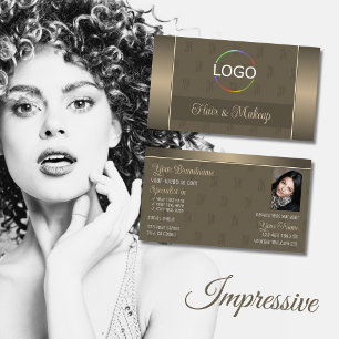 Elegant Gold Brown Stilvoll mit Logo und Foto Visitenkarte