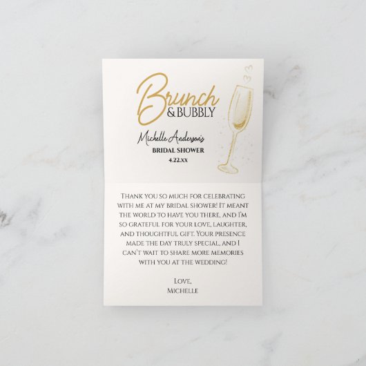 Elegant Gold Brunch & Bubbly Bridal Shower Dankeskarte (Innenseite)