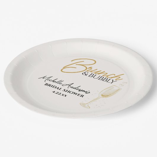 Elegant Gold Brunch & Bubbly Bridal Shower Pappteller (Schrägansicht)