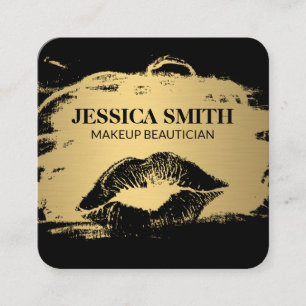 Elegant Gold Brushed Lux Black Kiss Quadratische Visitenkarte