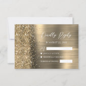Elegant Gold Brushed Metal Glitter Script Wedding RSVP Karte (Vorderseite)