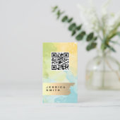 Elegant Gold Brushed | QR-Code | Aquarell Visitenkarte (Stehend Vorderseite)