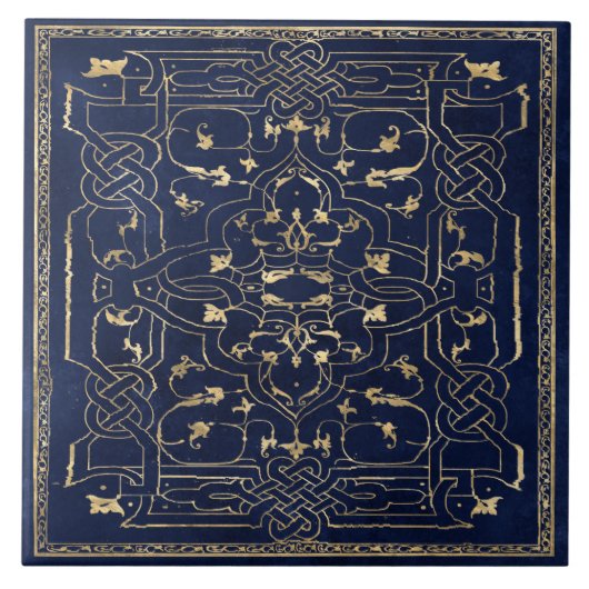 Elegant Gold Bue Fliese (Vorderseite)