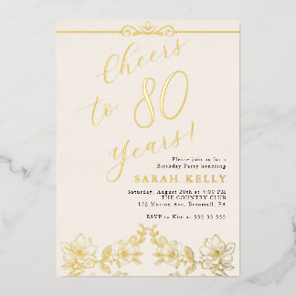Elegant Gold Burgund 80. Geburtstag Folieneinladung