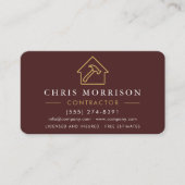 Elegant Gold & Burgundy Builder Contractor Visitenkarte (Vorderseite)