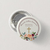 Elegant Gold Burgundy Floral Baby Christening Button (Vorne & Hinten)