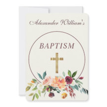 Elegant Gold Burgundy Floral Baby Christening