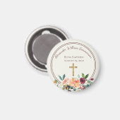 Elegant Gold Burgundy Floral Baby Christening Magnet (Vorderseite/Rückseite)