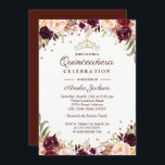 Elegant Gold Burgundy Floral Quinceanera Einladung<br><div class="desc">Hübscher Blumenladen Quinceanera Einladungen im Kleinen Bayleigh Store!</div>