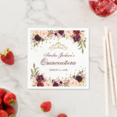 Elegant Gold Burgundy Floral Quinceanera Napkin Serviette (Beispiel)