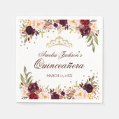 Elegant Gold Burgundy Floral Quinceanera Napkin Serviette (Vorderseite)