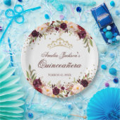 Elegant Gold Burgundy Floral Quinceanera Pappteller (Party)