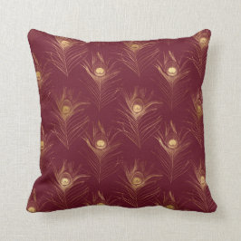 Elegant Gold Burgundy Peacock Print Stilvoll Hübsc Kissen
