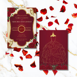 Elegant Gold & Burgundy Quinceañera Invitation Einladung