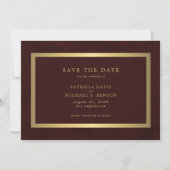 Elegant gold burgundy simple typography wedding save the date (Vorderseite)