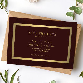 Elegant gold burgundy simple typography wedding save the date