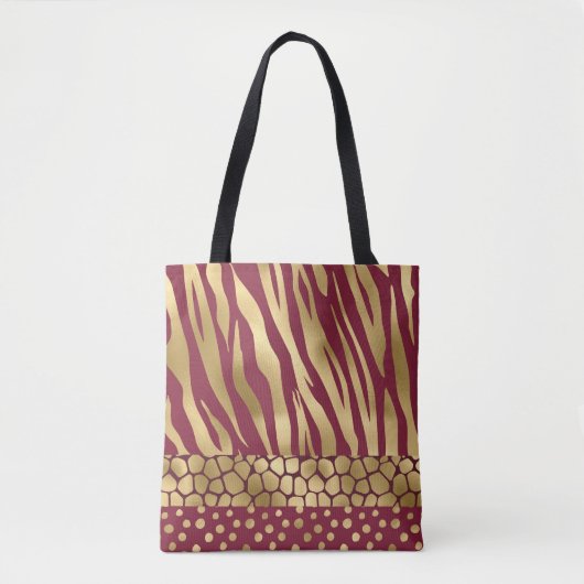 Elegant Gold Burgundy Tiger Chic Stilvolle Trendy Tasche (Vorderseite)