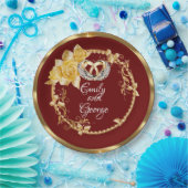Elegant Gold Burgundy Wedding Personalisiert Pappteller (Party)