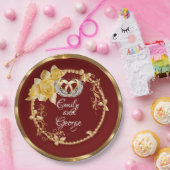 Elegant Gold Burgundy Wedding Personalisiert Pappteller (Party)