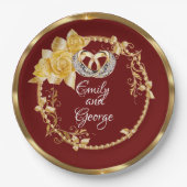Elegant Gold Burgundy Wedding Personalisiert Pappteller (Vorderseite)