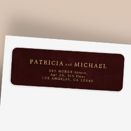 Elegant gold burgundy wedding return address