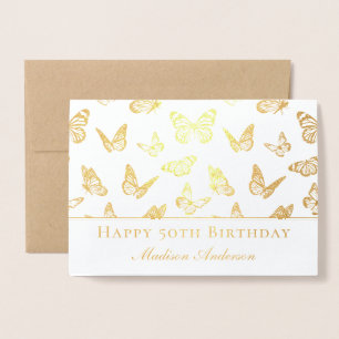 Elegant Gold Butterfly Muster Happy 50. Geburtstag Folienkarte