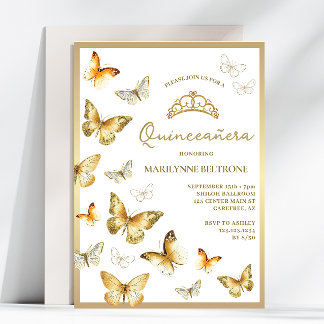 Elegant Gold Butterfly Quinceñera Einladung