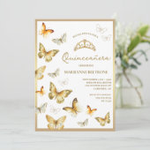 Elegant Gold Butterfly Quinceñera Einladung (Stehend Vorderseite)