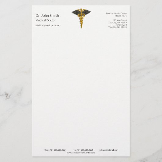 Elegant Gold Caduceus Black Wings Medical Classy Briefpapier (Vorderseite)