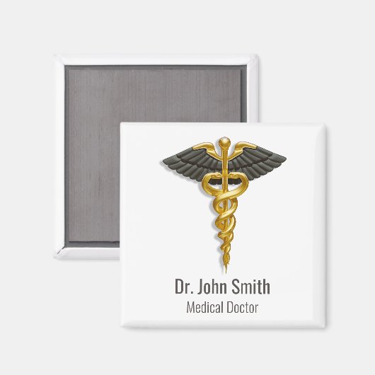 Elegant Gold Caduceus Classy Medical Black Wings Magnet (Vorderseite/Rückseite)