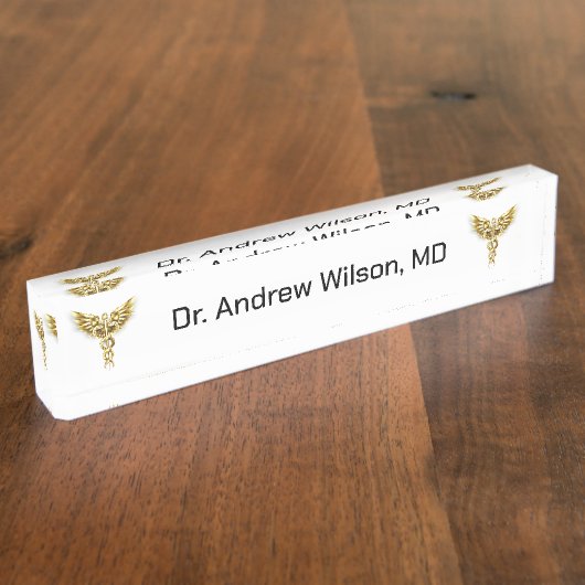 Elegant Gold Caduceus Medical Doctor Namensplakette (Seite)