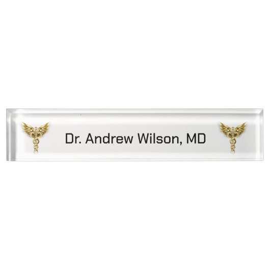 Elegant Gold Caduceus Medical Doctor Namensplakette (Vorderseite)