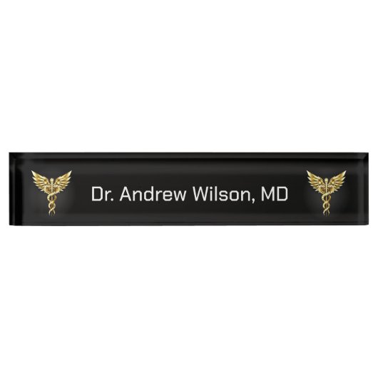 Elegant Gold Caduceus Medical Doctor Namensplakette (Vorderseite)
